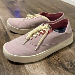 OluKai Men's Tradewind Chambray Linen Lace Sneakers, Red Lava, 10.5